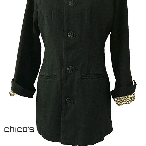 CHICO'S Black Denim Stretch Jacket Coat  Size 0 - Picture 6 of 9